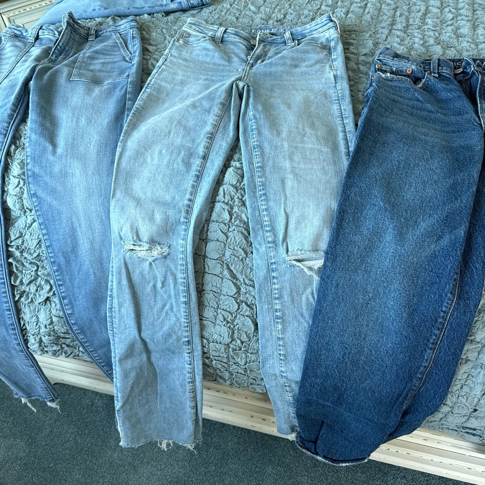 American Eagle Outfitters Women's Light and Dark Blue Boot Cut Jeans